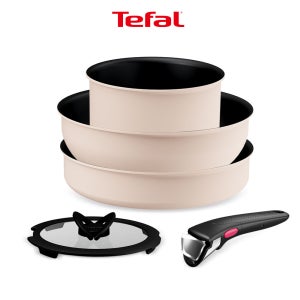[N단독구성] 테팔 매직핸즈 인덕션 크렘 드 피치 5종, 냄비+프라이팬+볶음팬+유리뚜껑+손잡이, 1세트