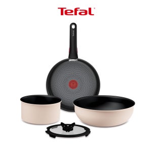 [N단독구성] 테팔 매직핸즈 인덕션 크렘 드 피치 5종(편수18&유리뚜껑+팬24+웍26+손잡이) 프라이팬 웍 냄비 세트