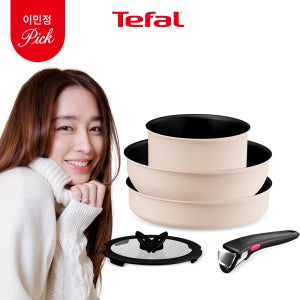 [N단독구성] 테팔 매직핸즈 인덕션 크렘 드 피치 5종, 냄비+프라이팬+볶음팬+유리뚜껑+손잡이, 1세트