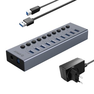 오리코 유전원 USB3.0 허브 10포트 12V아답터 알루미늄 5Gbps 개별스위치 BT2U3-10AB