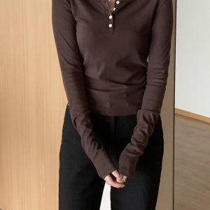 nd 메이브 버튼 긴팔티 가을 간절기 반오픈 베이직 이너 무지 긴팔 티셔츠