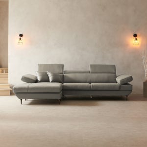 라자가구 위드 소토 천연면피 통가죽 카우치 소파 웜그레이_우형, 3.5인용