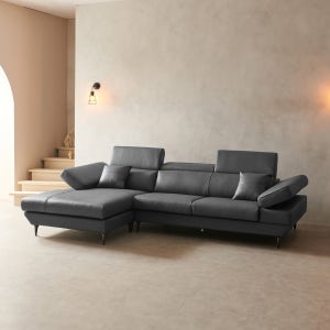 라자가구 위드 소토 천연면피 통가죽 카우치 소파 머드그레이_우형, 3.5인용