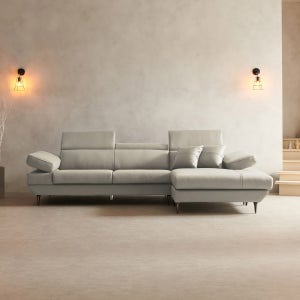 라자가구 위드 소토 천연면피 통가죽 카우치 소파 라이트그레이_좌형, 3.5인용