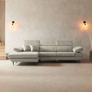 라자가구 위드 소토 천연면피 통가죽 카우치 소파 라이트그레이_우형, 3.5인용