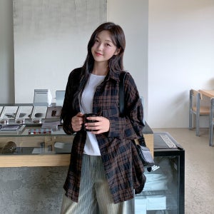[55-120][스트릿✨] 빈티지무드 체크 빅 셔츠 남방 여성 빅사이즈 여자 플러스사이즈 어거스트플랜