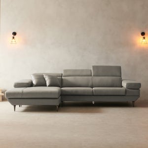 라자가구 위드 몬테 천연면피 통가죽 카우치 소파 웜그레이_우형, 3.5인용