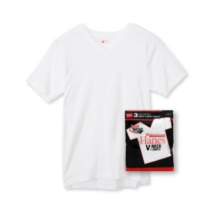 헤인즈 HANES 레드 라벨 브이넥 3팩 반팔 티셔츠 숏 슬리브 태그리스 티셔츠 화이트