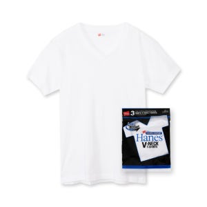 헤인즈 HANES 블루 라벨 브이넥 3팩 반팔 티셔츠 숏 슬리브 태그리스 티셔츠 화이트
