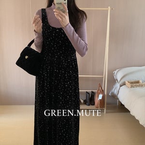 웨지 잔꽃 플러워 민소매 맥시 뷔스티에 롱원피스 가을 봄 빈티지 그린뮤트