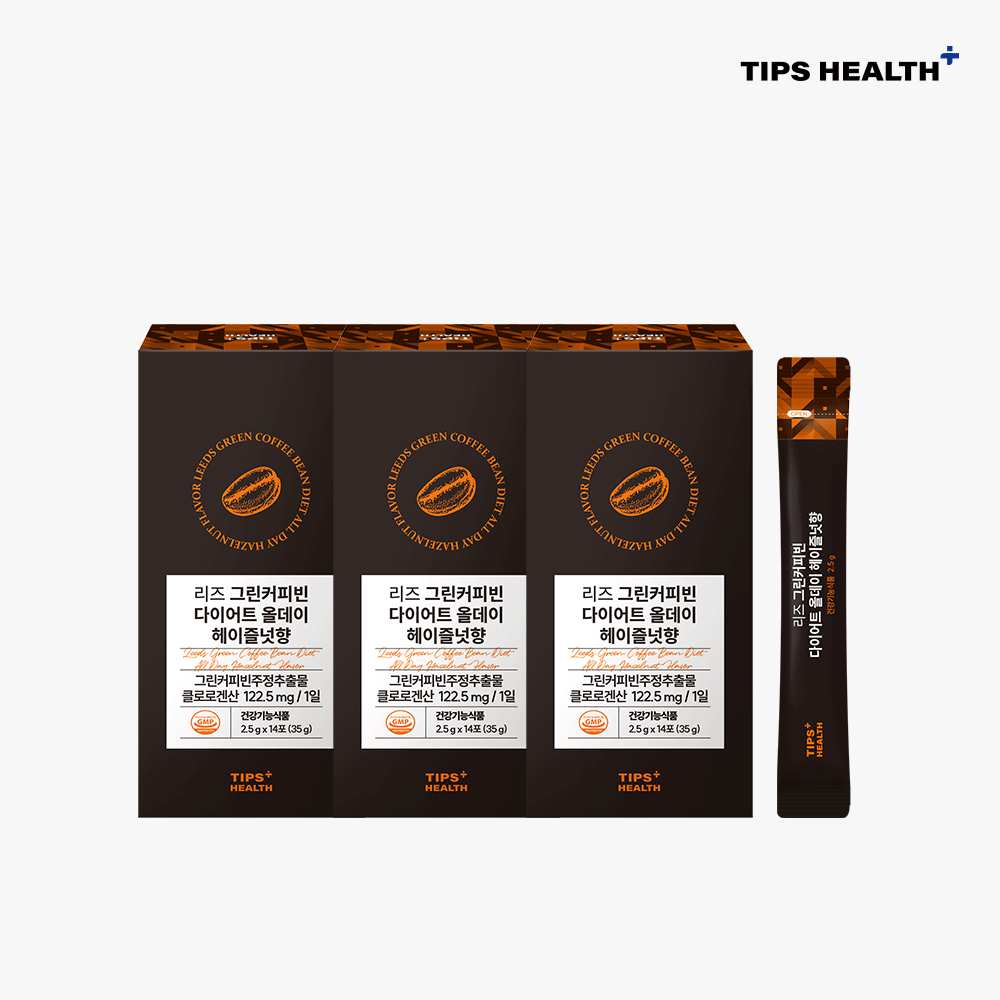 팁스헬시 리즈 <b>그린 커피빈</b> 제로슈가 다이어트 커피 헤이즐넛 14포, 3개