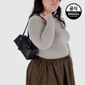 BAGGU 바쿠 스몰 여성 데일리 가죽 레더 보울러 백 블랙