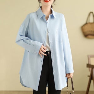 여자 무지 롱 셔츠 루즈핏 빅사이즈 클래식 기본 캐주얼 여름 간절기 롱남방 얇은 시원한