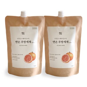 맨손 주방세제 리필용 600g 2개 과일세정제 세척 베이킹소다 함유 자몽향