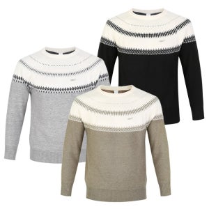 SNP골프 남성 노르딕 패턴 하프 배색 라운드 니트