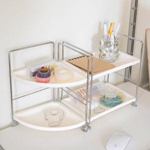 2단 적층 심플 수납선반 코너형 사각형 데스크 정리선반