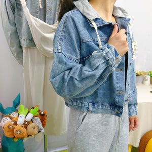 데님 숏 청자켓 후드 탈부착 크롭 데일리 귀여운 여성 봄 가을 진청 연청 자켓
