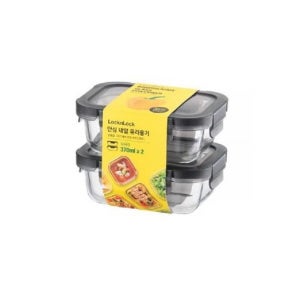 모던 안심 내열 유리 용기 직사각 370ml 2조+2조 블랙 냉동실 전자렌지 오븐 글라스