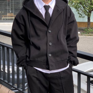 클래식 스쿨 단추 후드 자켓