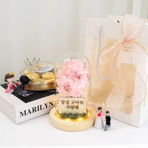 결혼기념일 꽃 선물 메세지 각인 프리저브드 수국 플라워 아내 커플 기념일 데코 소품