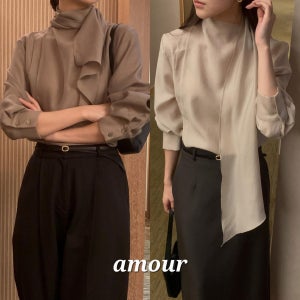 울 타이블라우스 하객룩블라우스 고급 사색