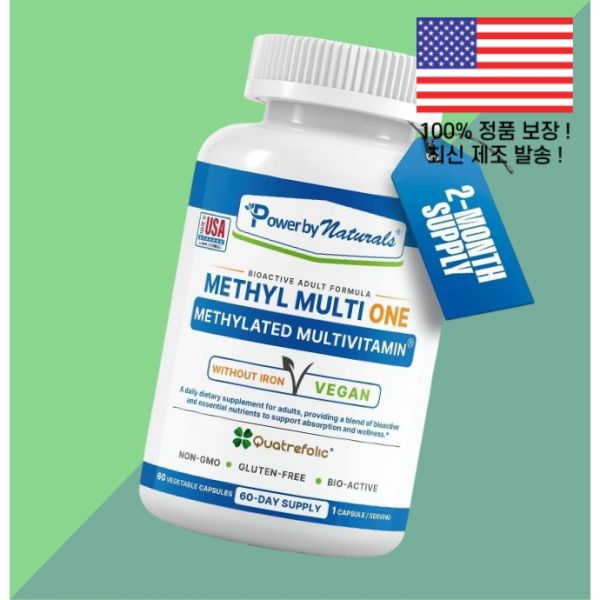 파워바이내츄럴스 메틸멀티원 아이언프리 메틸레이티드 종합비타민 멀티비타민 퀘트라폴릭 <b>5</b> <b>MTHF</b> <b>액티브 B12</b> P5P 코엔자임Q10 코큐텐 코엔자임큐텐 CoQ10 아연 징크 60정