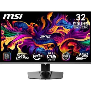 MSI MPG 322URX QD-OLED 32인치 3840 x 2160(UHD) 컴퓨터 모니터 240Hz 어댑티브 싱크 HDMI DP 포트 VESA 장착 가능 틸트 스피커 003m