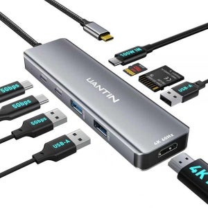 UANTIN 9-in-1 USB C 허브 4K60Hz HDMI 멀티포트 어댑터 USB-C 5Gbps 2개 100W PD 충전 USB-A 포 Docking Station 9 IN 1