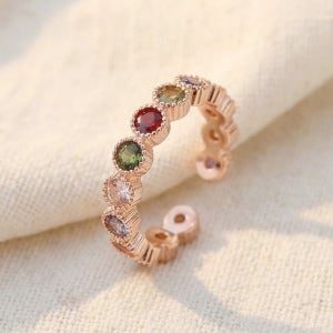 실버925 오픈링 반지 컬러 큐빅 로즈골드 포인트 레이어드 링