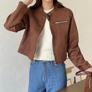 부드러운 무스탕 양털 스웨이드 크롭 가죽 숏 겨울 가을 라이더 간절기 봄 아우터 자켓 점퍼