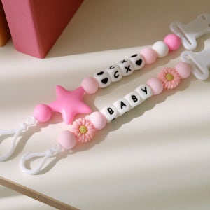 아가프라 실리콘 이니셜 쪽쪽이 클립 아기 치발기 스트랩 홀더