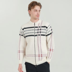 남자 겨울 골프웨어 가디건 앙고라 체크 니트 캐주얼 아우터 체크배색 앙고라 남자 가디건