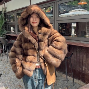 [바나이 BANAI] 러시안 모자 세이블 자켓 소볼 모피 여성 루즈핏 아우터 코트