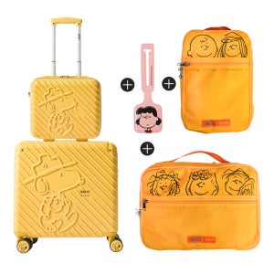 스누피 러버 세트 5종 시애틀 26cm(12인치)+45cm(18인치)+스누피 러기지택+스누피 압축파우치 S,M 큐컴 캐리어