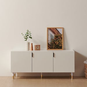 높은 거실장 티비다이 낮은 티비장 tv 장식장 선반 다리형 1단 1200 H530, 화이트다리