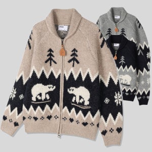 코위찬가디건 숄 베어 니트집업 두꺼운 노르딕가디건