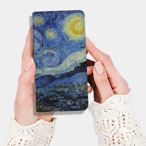 명화 디자인 슬림 지갑 플립 케이스 반 고흐 040 별이빛나는밤 (초승달), 갤럭시A21-A21S 공용