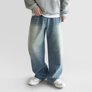 남자 밴딩 와이드 벌룬 핏 청바지 빈티지 워싱 통큰 통넓은 데님팬츠