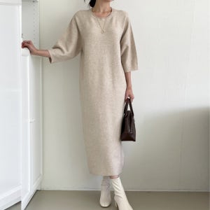 봄 50대 미시 중년여성 엄마옷 모임룩 데일리 심플 박시핏 7부소매 니트 롱 원피스