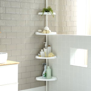 라토즈 무타공 기둥식 욕실 욕조 코너선반 4단 화이트