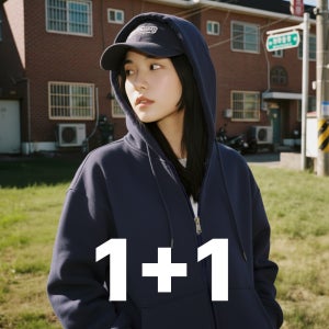 [1+1] 무지 오버핏 후드집업 맨투맨 후드티 커플 티셔츠 가을 겨울 남자 여자