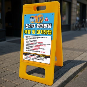 전기차 화재발생 예방 및 대처방법 알림 안내 A형 거치대 포맥스 결합 PE입간판 표지판 중단면
