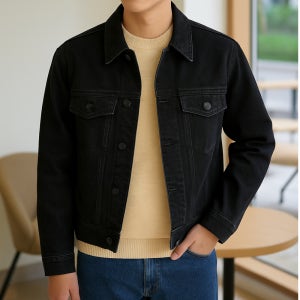 LAINE 남자 코듀로이 자켓 간절기 헌팅 카라 데님 블랙 자켓