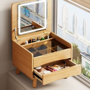 좌식원목화장대 접이식 북유럽 거울 미니화장대 수납