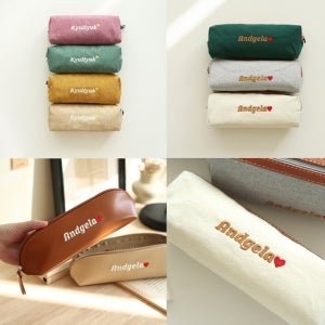 이름 자수 필통 이니셜 어린이 남아 여아 파우치 가죽 코듀로이 캔버스