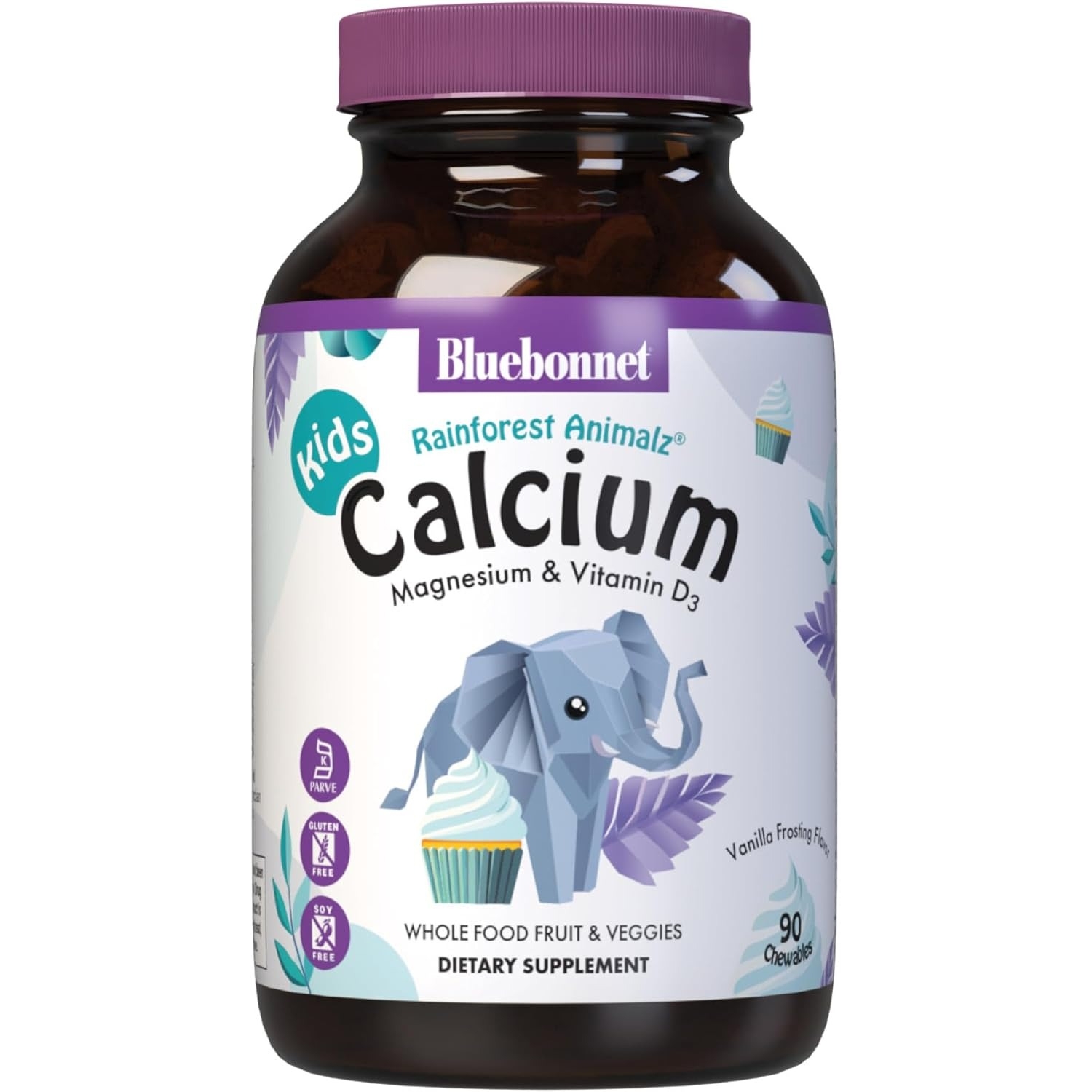BlueBonnet 블루보넷 슈퍼어스 <b>레인포레스트 애니멀즈 칼슘 마그네슘 비타민D3</b> 90츄어블 바닐라