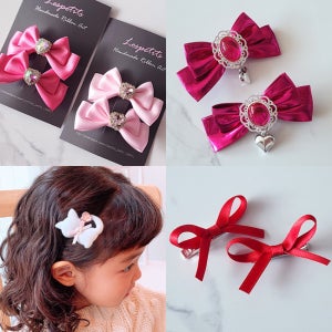 (2개 1세트 논슬립) 양갈래 쁘띠 리본 유아 아기 여아 헤어핀 공주 집게핀