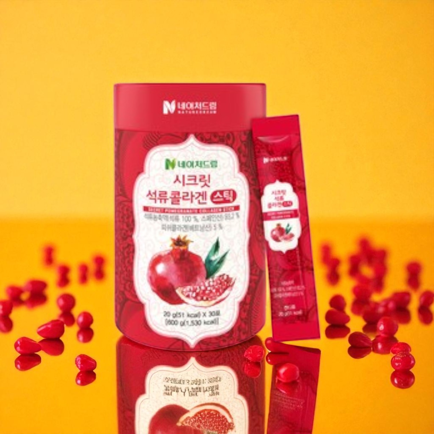 <b>네이처드림</b> 시크릿 석류콜라겐 젤리 스틱 30회분 광채<b>피부</b> 주름케어 동안<b>피부</b> 600g 1개