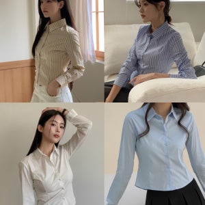 가을 여성 오피스룩 셔츠 슬림핏 기본 무지 스트라이프 빅사이즈 정장 하객 와이셔츠 6컬러