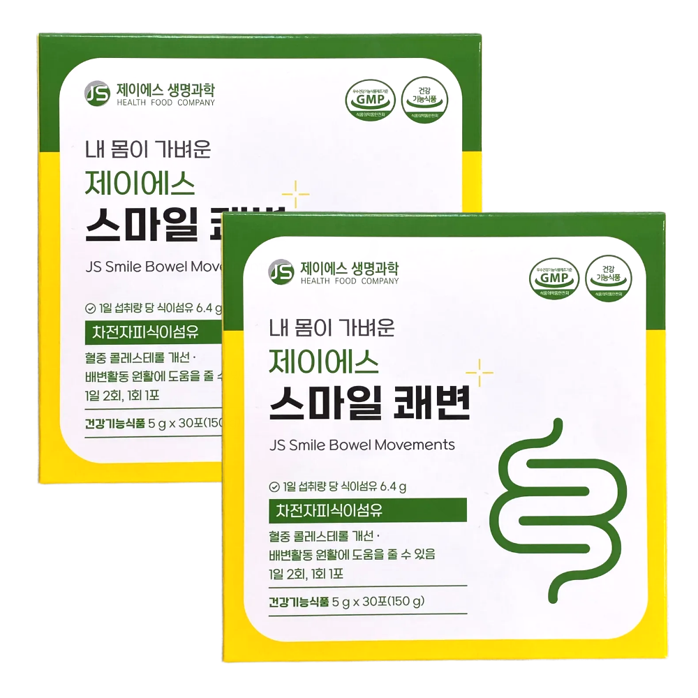 제이에스 스마일 <b>쾌변</b> 차전자피 환 변비 식이섬유 영양제 30포, 2개